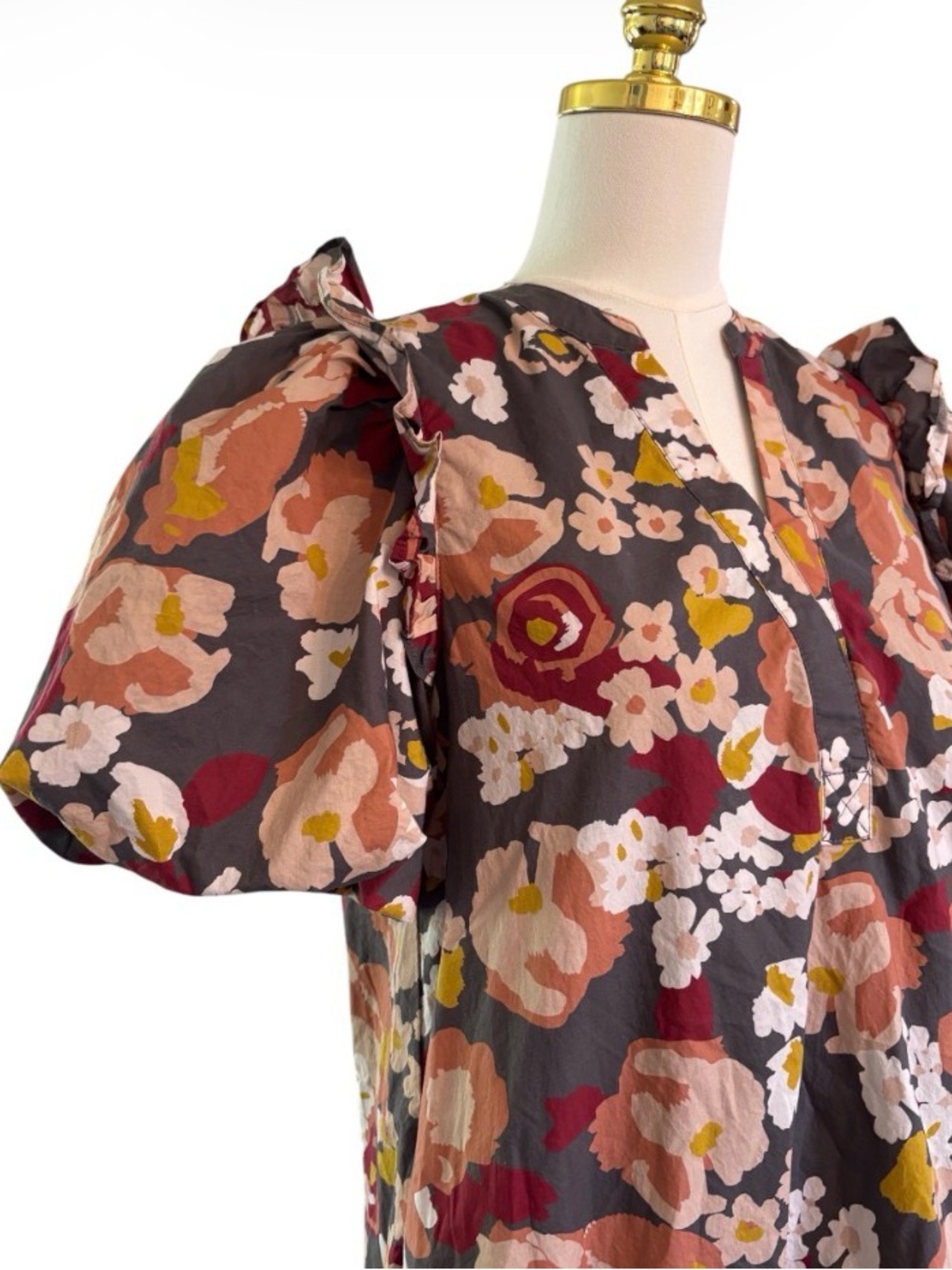 Women's Floral Mini Dress Puff Sleeves Ruffle Drop Waist Skirt Size Small SKU 2 - Picture 4 of 10